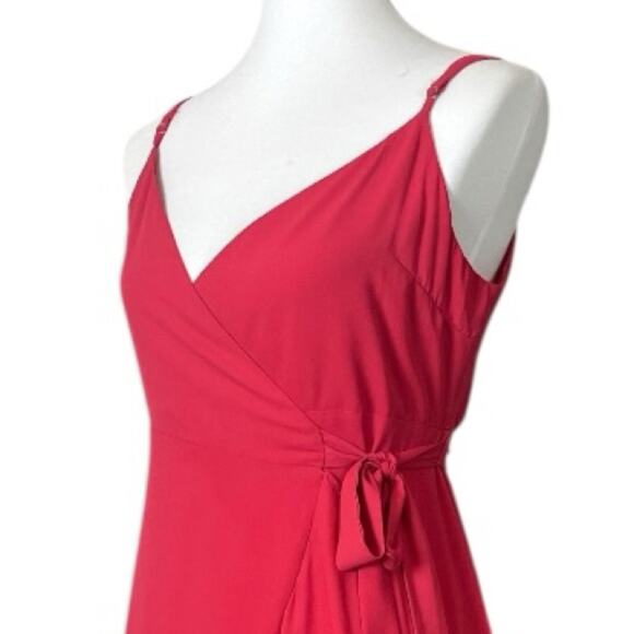 Lulu’s Wrap Dress Sleeveless Hi Low Ruffle Hem Coral Pink Women’s Size Small - Picture 12 of 16